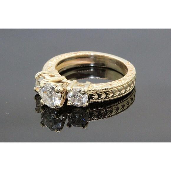 Estate Diamond Three-Stone 14k Yellow Gold Engagement Ring S - Picture 5 of 5